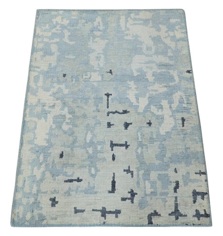 2x3 Modern Abstract Blue, Ivory and Charcoal Bamboo silk Rug