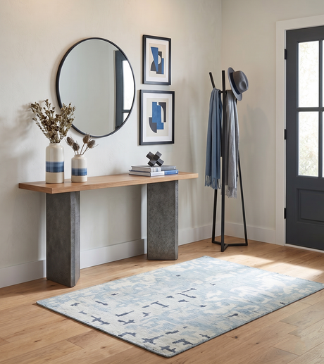 2x3 Modern Abstract Blue, Ivory and Charcoal Bamboo silk Rug