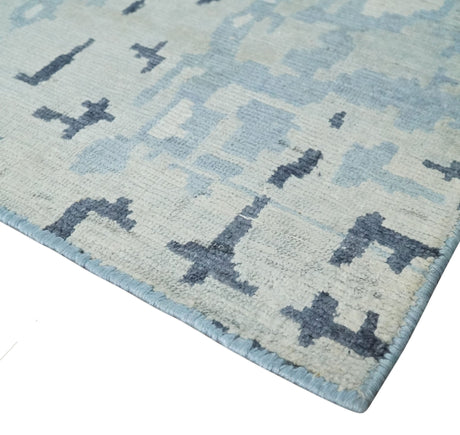 2x3 Modern Abstract Blue, Ivory and Charcoal Bamboo silk Rug