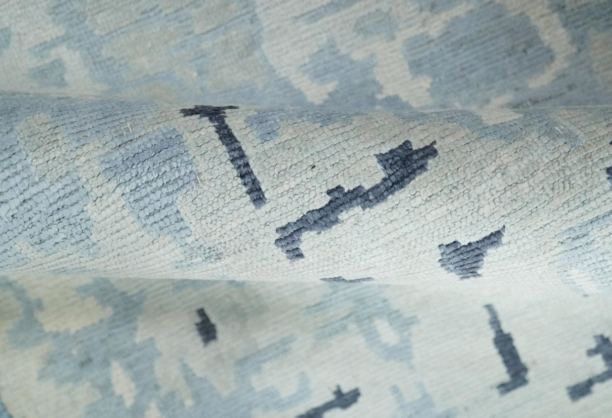 2x3 Modern Abstract Blue, Ivory and Charcoal Bamboo silk Rug