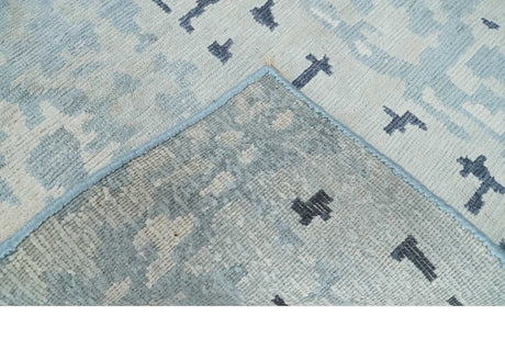 2x3 Modern Abstract Blue, Ivory and Charcoal Bamboo silk Rug