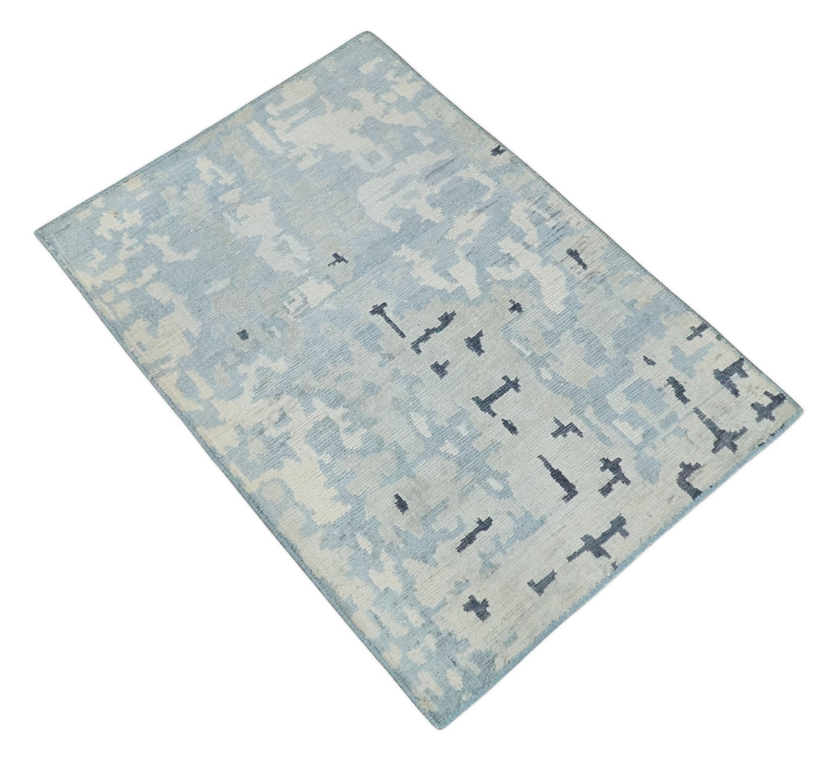2x3 Modern Abstract Blue, Ivory and Charcoal Bamboo silk Rug