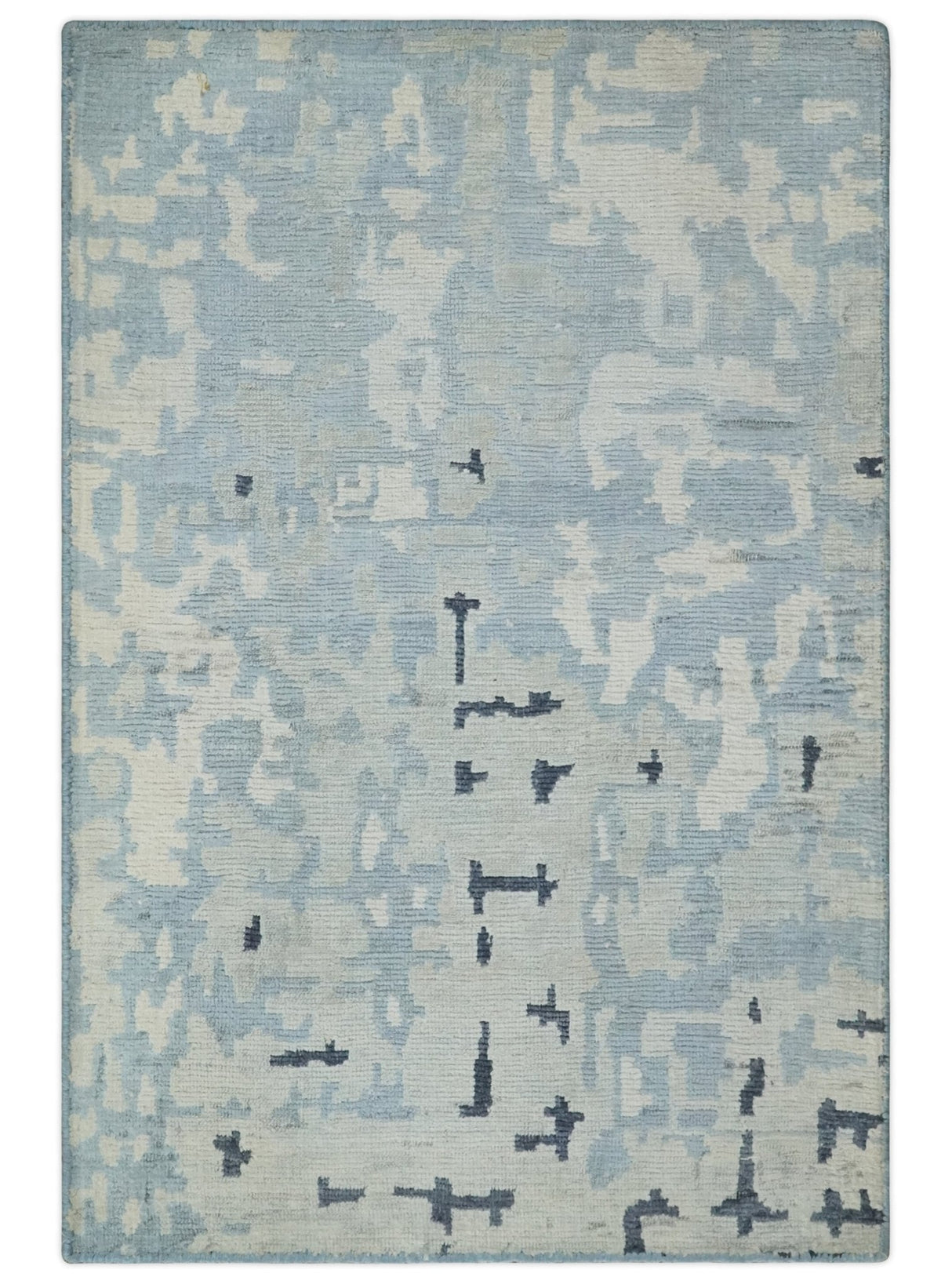 2x3 Modern Abstract Blue, Ivory and Charcoal Bamboo silk Rug