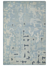2x3 Modern Abstract Blue, Ivory and Charcoal Bamboo silk Rug