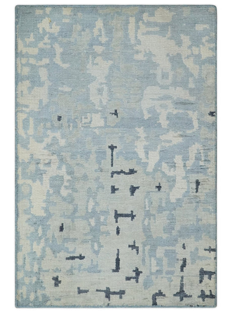 2x3 Modern Abstract Blue, Ivory and Charcoal Bamboo silk Rug