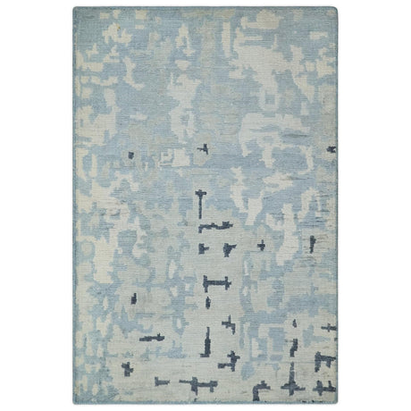 2x3 Modern Abstract Blue, Ivory and Charcoal Rug made with Bamboo silk | N5723-Area Rug-Parc Decor