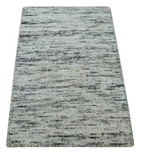 2x3 Modern Abstract Charcoal and Silver Hand Loom Art Silk Rug