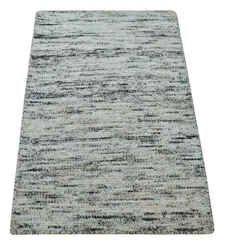2x3 Modern Abstract Charcoal and Silver Hand Loom Art Silk Rug