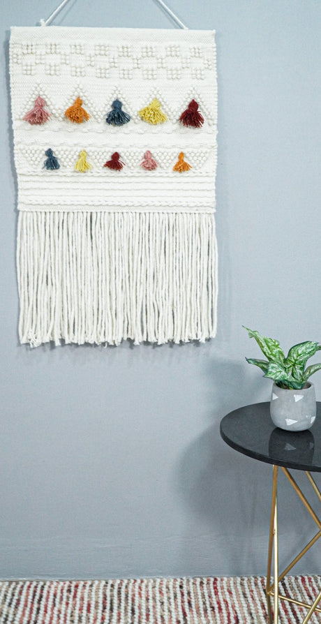 2x3 White Boho Hand Woven Wall Hanging, Tapestry-Wall Hanging-Parc Decor