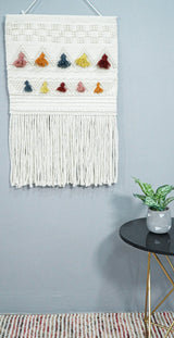 2x3 White Boho Hand Woven Wall Hanging, Tapestry | WH4