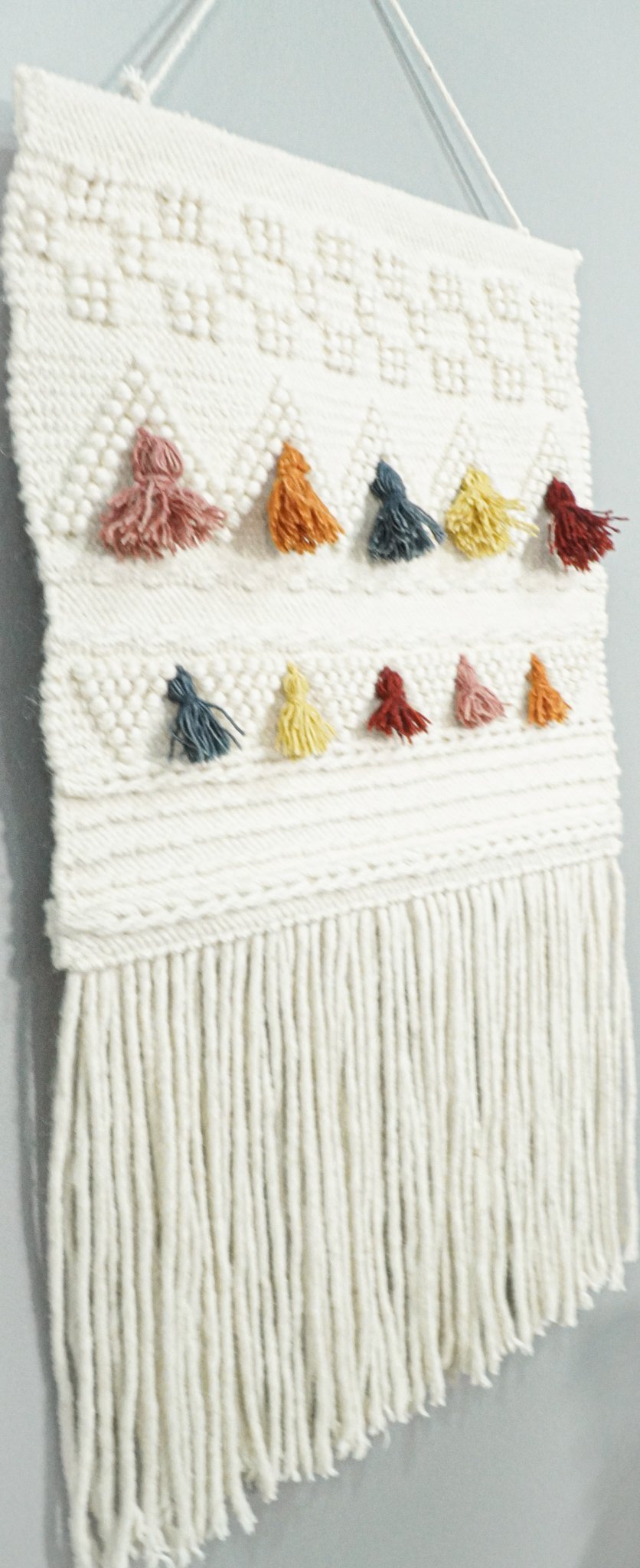 2x3 White Boho Hand Woven Wall Hanging, Tapestry | WH4