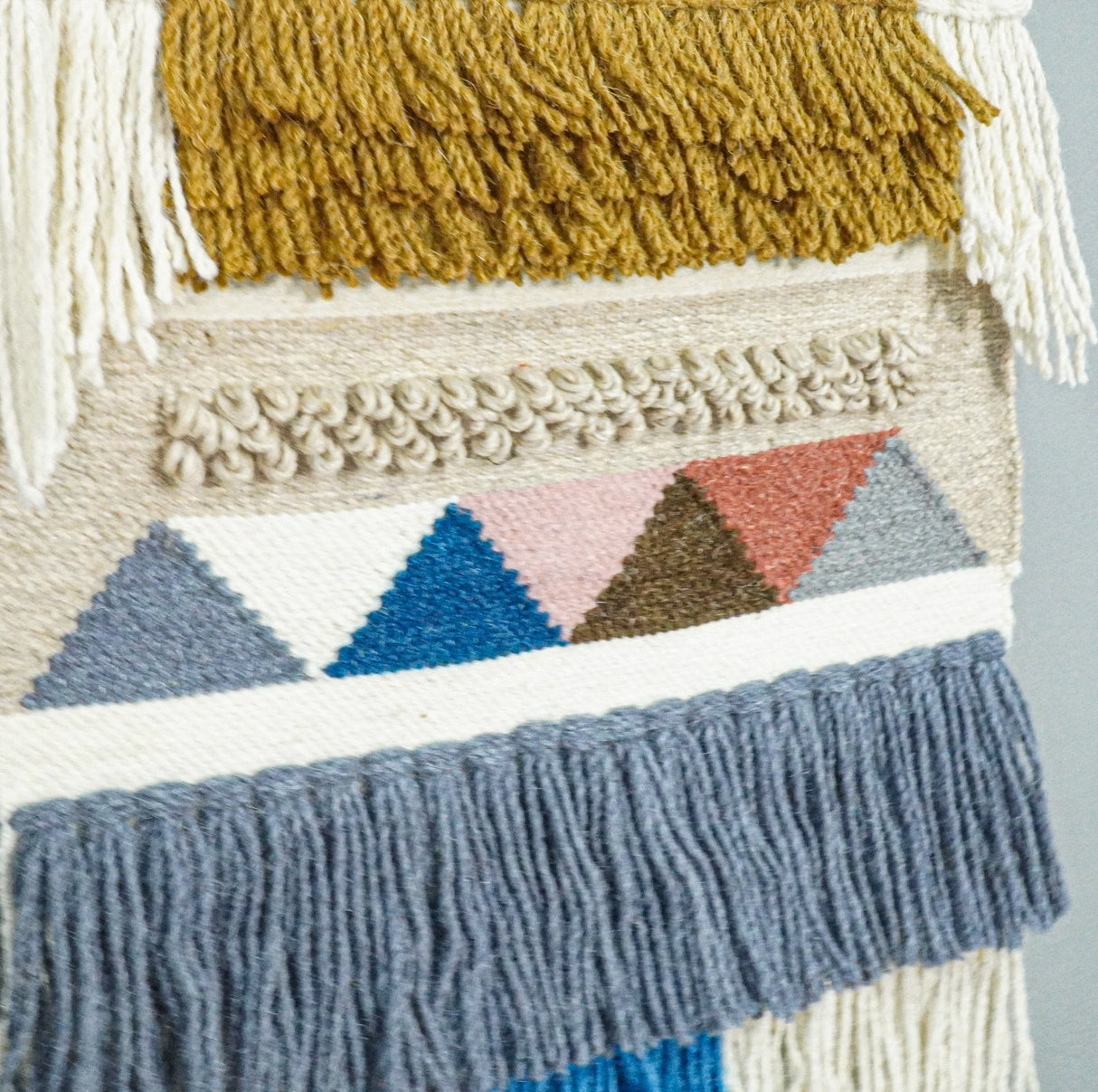 2x3 Wool Hand Woven Gray, White and Brown Boho Wall Hanging-Wall Hanging-Parc Decor