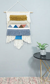 2x3 Wool Hand Woven Gray, White and Brown Boho Wall Hanging-Wall Hanging-Parc Decor