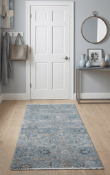 2x4 Aqua Blue and Beige Hand Knotted Traditional Vintage Wool Rug