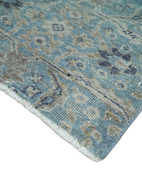 2x4 Aqua Blue and Beige Hand Knotted Traditional Vintage Wool Rug