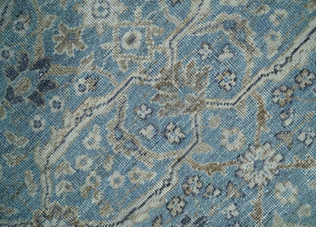 2x4 Aqua Blue and Beige Hand Knotted Traditional Vintage Wool Rug