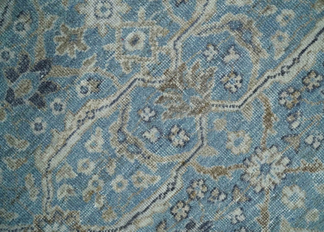 2x4 Aqua Blue and Beige Hand Knotted Traditional Vintage Wool Rug