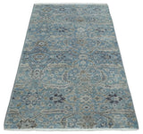 2x4 Aqua Blue and Beige Hand Knotted Traditional Vintage Wool Rug