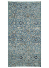 2x4 Aqua Blue and Beige Hand Knotted Traditional Vintage Wool Rug
