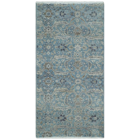 2x4 Aqua Blue and Ivory Wool Hand Knotted Traditional Vintage Antique Rug| N1424-Area Rug-Parc Decor
