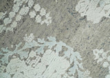 2x4 Beige and Blue Wool and Silk Hand Knotted traditional Vintage Antique Rug