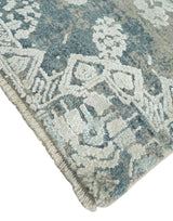 2x4 Beige and Blue Wool and Silk Hand Knotted traditional Vintage Antique Rug