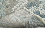 2x4 Beige and Blue Wool and Silk Hand Knotted traditional Vintage Antique Rug
