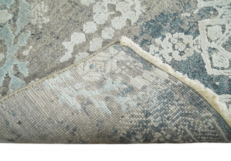 2x4 Beige and Blue Wool and Silk Hand Knotted traditional Vintage Antique Rug