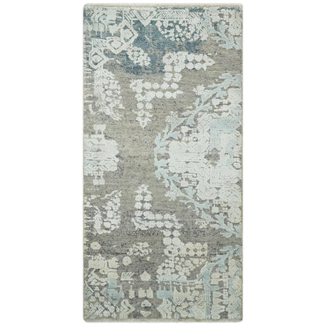 2x4 Beige, Silver and Blue Wool and Silk Hand Knotted traditional Vintage Antique Rug| N124-Area Rug-Parc Decor