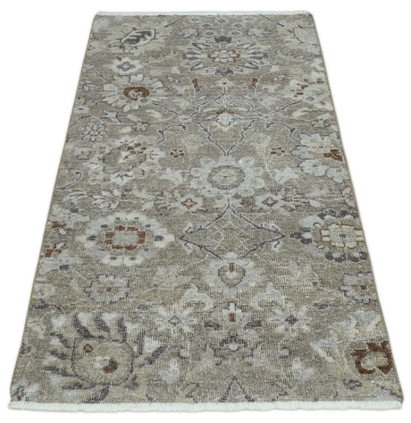 2x4 Gray and Brown Wool Hand Knotted traditional Vintage Antique Rug