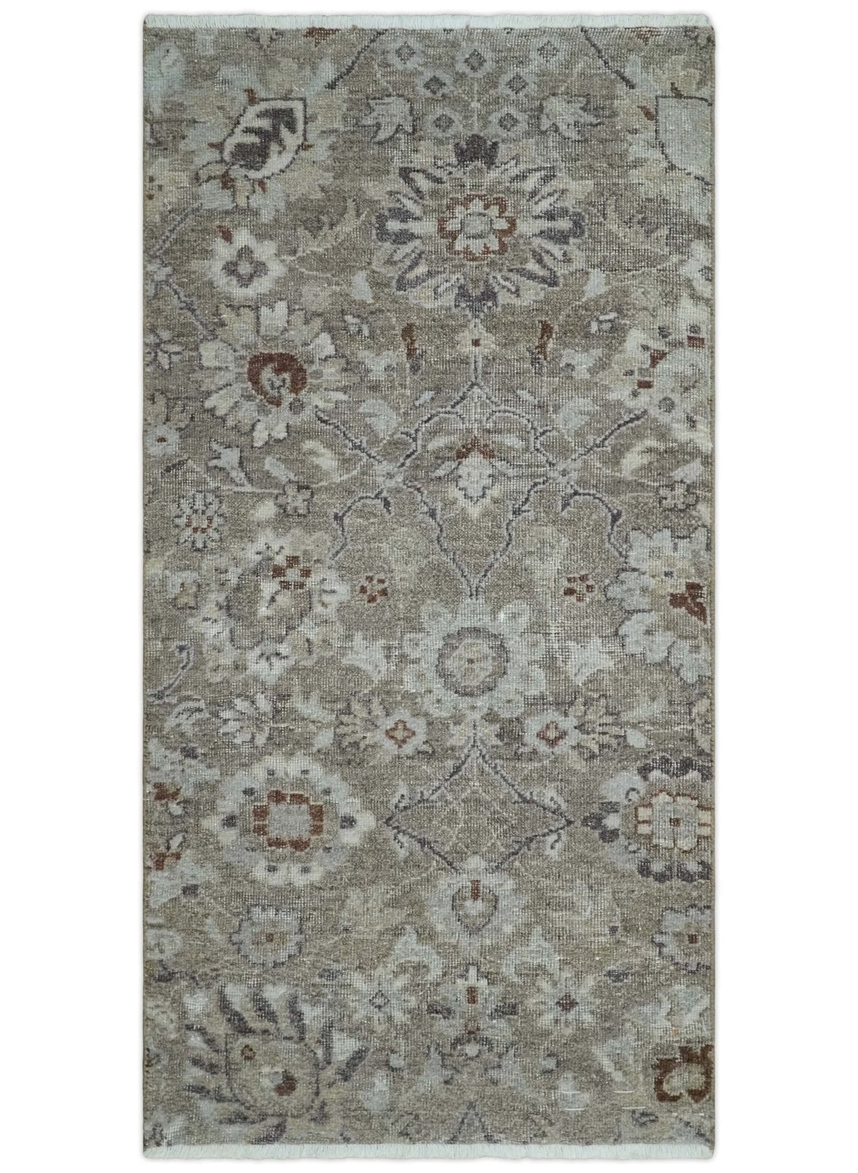 2x4 Gray and Brown Wool Hand Knotted traditional Vintage Antique Rug