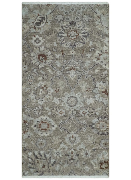 2x4 Gray and Brown Wool Hand Knotted traditional Vintage Antique Rug
