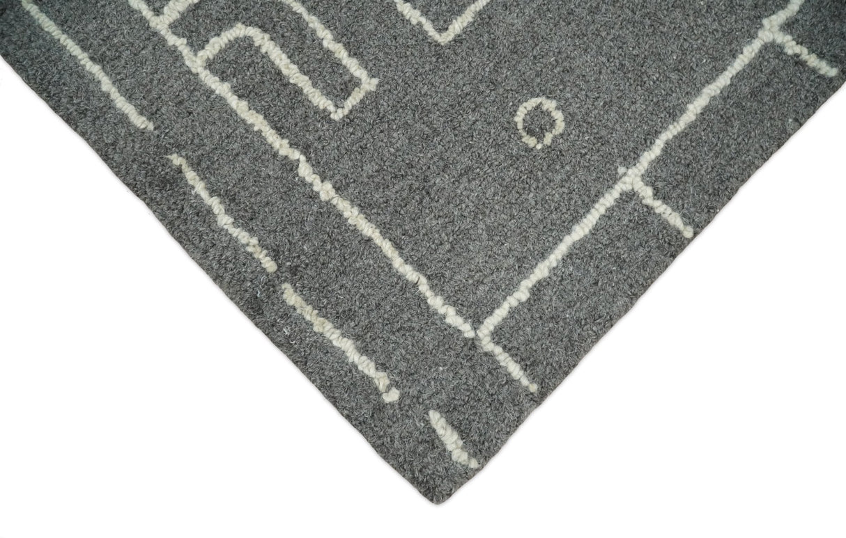 2x4 Gray and White Tribal Hand Hooked Textured Loop Area Rug | TRIB2-Area Rug-Parc Decor