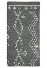 2x4 Gray and White Tribal Hand Hooked Textured Loop Area Rug | TRIB2-Area Rug-Parc Decor