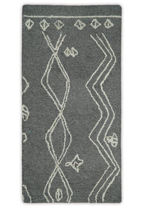 2x4 Gray and White Tribal Hand Hooked Textured Loop Area Rug | TRIB2-Area Rug-Parc Decor