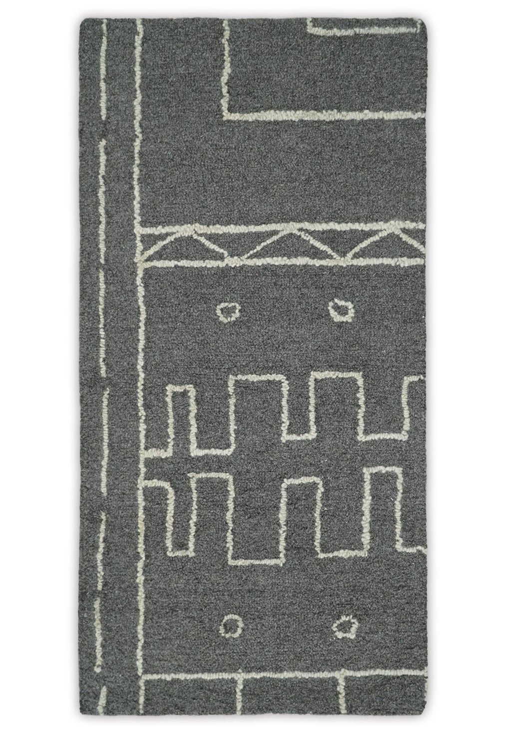 2x4 Gray and White Tribal Hand Hooked Textured Loop Area Rug | TRIB2-Area Rug-Parc Decor