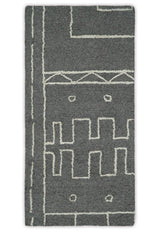 2x4 Gray and White Tribal Hand Hooked Textured Loop Area Rug | TRIB2-Area Rug-Parc Decor