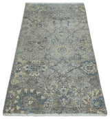 2x4 Gray, Beige and Blue Wool Hand Knotted traditional Vintage Antique Rug