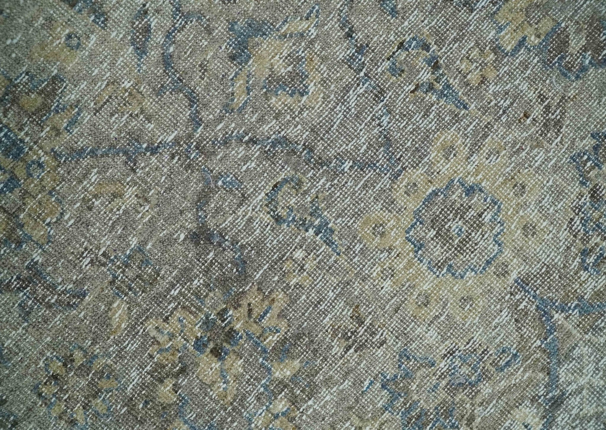 2x4 Gray, Beige and Blue Wool Hand Knotted traditional Vintage Antique Rug