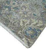 2x4 Gray, Beige and Blue Wool Hand Knotted traditional Vintage Antique Rug