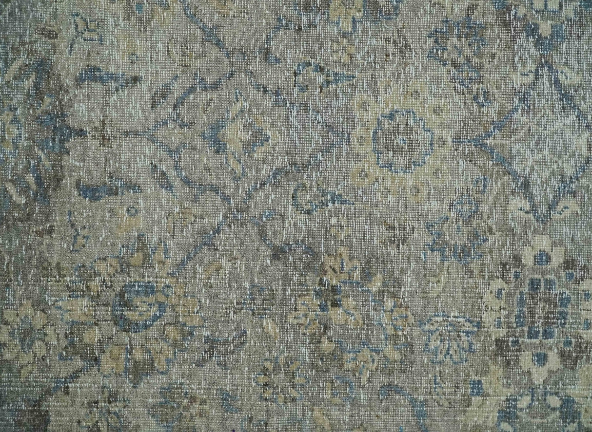 2x4 Gray, Beige and Blue Wool Hand Knotted traditional Vintage Antique Rug