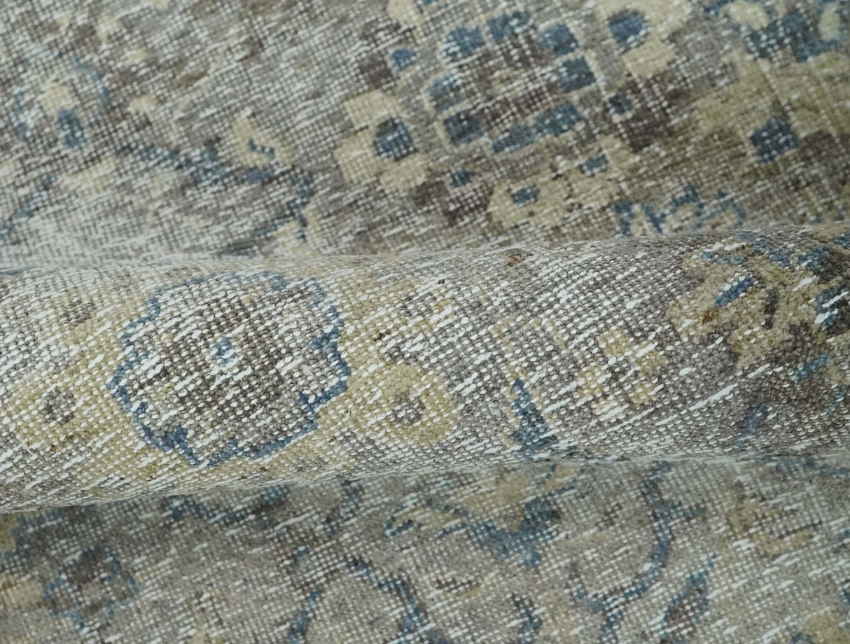 2x4 Gray, Beige and Blue Wool Hand Knotted traditional Vintage Antique Rug