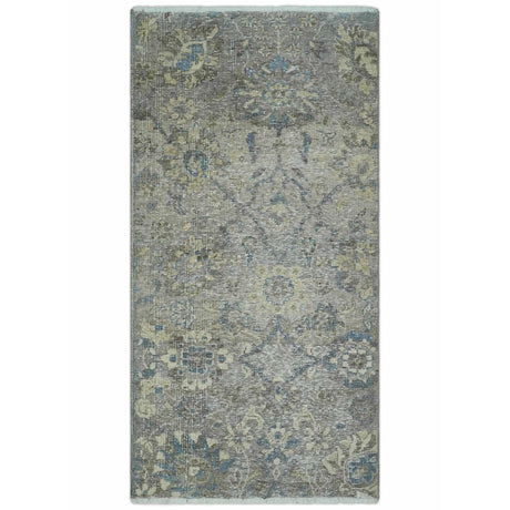 2x4 Gray, Beige and Blue Wool Hand Knotted traditional Vintage Antique Rug| N1224-Area Rug-Parc Decor