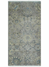 2x4 Gray, Beige and Blue Wool Hand Knotted traditional Vintage Antique Rug