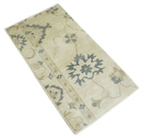 2x4 Hand Knotted Beige and Gray Traditional Oushak Wool Rug