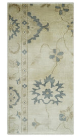 2x4 Hand Knotted Beige and Gray Traditional Oushak Wool Rug