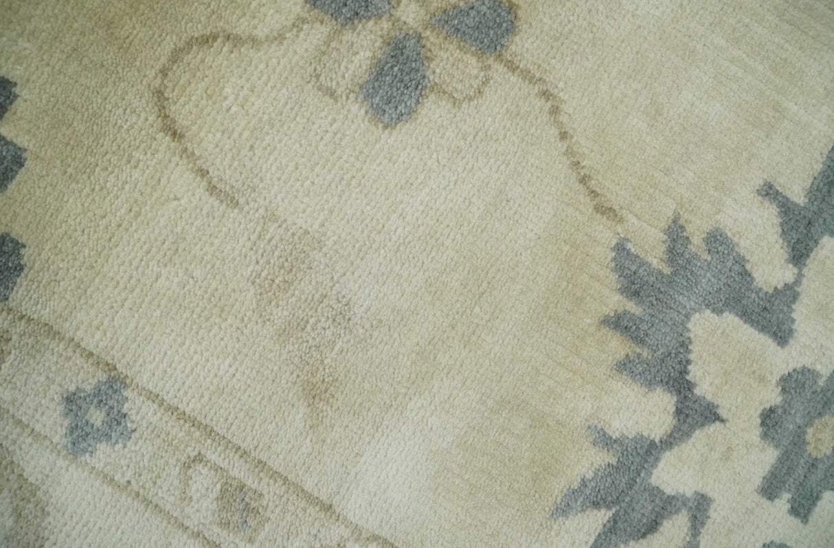 2x4 Hand Knotted Beige and Gray Traditional Oushak Wool Rug