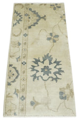 2x4 Hand Knotted Beige and Gray Traditional Oushak Wool Rug
