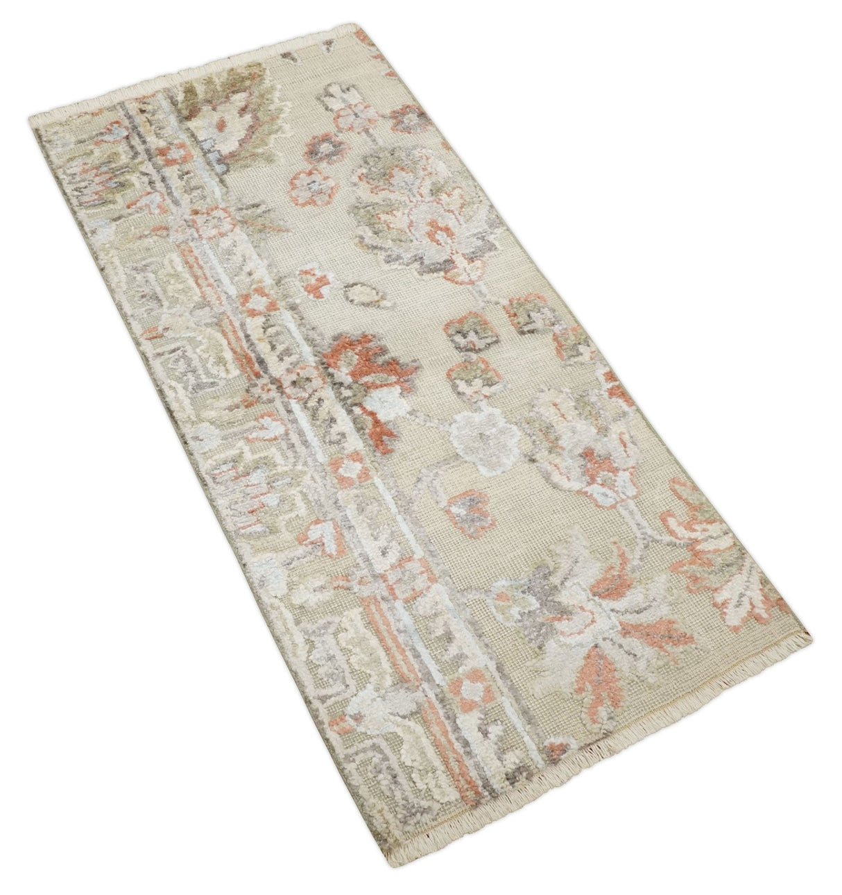 2x4 Hand Knotted Beige and Peach Traditional Persian Oushak Wool Rug