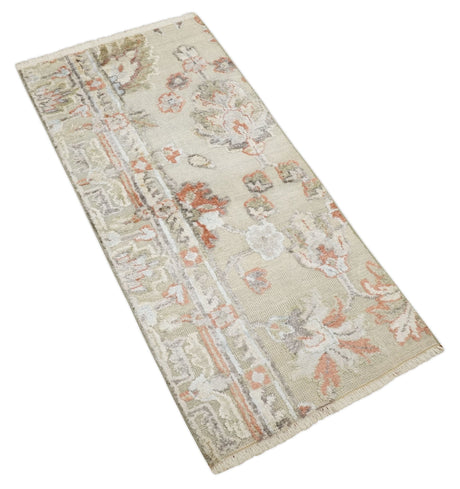 2x4 Hand Knotted Beige and Peach Traditional Persian Oushak Wool Rug